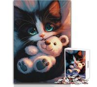 Puzzle di un simpatico gattino con orsacchiotto, 1000 pezzi, gioco divertente per lo sviluppo cognitivo, regalo speciale per una celebrazione premurosa, dimensioni 38x26cm