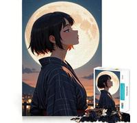 Puzzle di una ragazza anime che guarda la luna,1000 pezzi,per adolescenti,gioco che migliora le capacità cognitive,dimensioni uniformi,pezzi precisi,divertimento in famiglia,attività serale (38x52cm)
