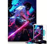 Puzzle di una ragazza anime con drago e spada per adolescenti,1000 pezzi Stimola la mente,divertente,con componenti robusti e ben definiti Attività di gruppo emozionante (38x52cm)