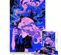 Puzzle di una ragazza anime con fumo cosmico per adolescenti, 1000 pezzi, logica, relax lento, bordi nitidi, regalo festivo (38x52cm)