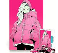 Puzzle di una ragazza anime con giacca rosa per adolescenti,1000 pezzi,gioco che migliora le capacità cognitive,dimensioni uniformi,pezzi precisi,divertimento in famiglia,attività serale (38x26cm)