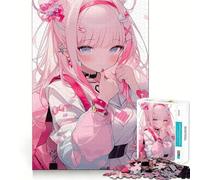 Puzzle di una ragazza anime con i capelli rosa,1000 pezzi,gioco di costruzione che mette alla prova la concentrazione,montaggio sicuro e preciso,divertimento in casa durante le vacanze (38x26cm)