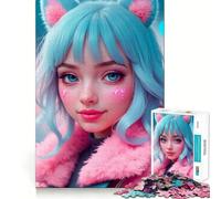 Puzzle di una ragazza anime con orecchie da gatto,1000 pezzi,gioco di concentrazione mentale,design a incastro preciso,sfida interattiva per il cervello per la casa (38x52cm)