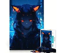 Puzzle di una ragazza anime con orecchie da gatto sotto la pioggia,1000 pezzi,divertente e stimolante per la mente,con componenti robusti e ben definiti Attività di gruppo emozionante (38x52cm)