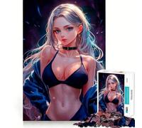 Puzzle di una ragazza anime dagli occhi azzurri per adolescenti,1000 pezzi,gioco stimolante per la mente,montaggio sicuro e attività di condivisione per i propri cari (38x52cm)