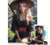 Puzzle di una ragazza anime in kimono samurai per adolescenti,1000 pezzi,gioco stimolante per la mente,montaggio sicuro e attività di condivisione per i propri cari (38x26cm)