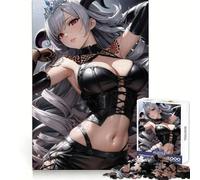 Puzzle di una ragazza anime in pelle nera per adolescenti, 1000 pezzi, stimolante per la mente, divertente e per il tempo libero, con incastri solidi, ideale come regalo stagionale (38x26cm)