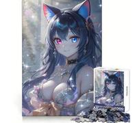 Puzzle di una ragazza gatto anime con occhi eterocromi per adolescenti, 1000 pezzi, per concentrazione mentale, svago rilassante, incastro perfetto, regalo adorabile (50x75cm)