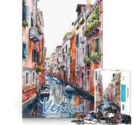Puzzle di Venezia ad acquerello,1000 pezzi,divertente per sviluppare la memoria,con bordi lisci e incastro perfetto,un modo divertente per riempire il tempo libero (50x75cm)