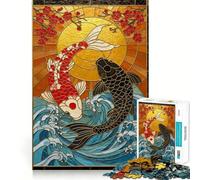 Puzzle di vetrate artistiche con pesci koi per ragazzi, 1000 pezzi, per rafforzare la memoria, antistress, con bordi lisci, regalo di Natale 38x52cm