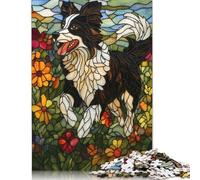 Puzzle di vetro colorato con Border Collie, rompicapo di carta rettangolare per adulti e adolescenti, regali di Natale 1000 pezzi (38x26 cm)