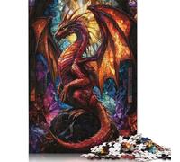 Puzzle di vetro colorato con drago, in cartone rettangolare, regalo per bambini dai 12 anni in su, 1500 pezzi (85x57 cm)