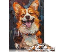 Puzzle di vino rosso Happy Corgi, giocattoli di decompressione, puzzle in cartone riciclato al 100% per adulti, adolescenti, regali per la festa del papà, 1000 pezzi (75x50 cm)