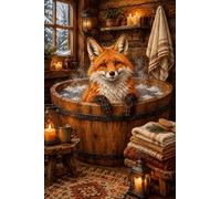 Puzzle di volpe da 1000 pezzi per adulti, puzzle in legno con animale e simpatica scena nella vasca da bagno