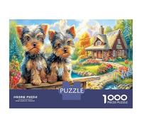 Puzzle di Yorkshire Terrier da 1000 Pezzi, Carta Riciclata, Due Yorkshire Terrier, Giardino Rustico, Gioco Educativo per Adulti, Sfida Famigliare, Ottima Idea Regalo, 70x50cm