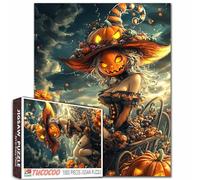 Puzzle di zucca di Halloween strega per adulti 1000 pezzi Fantasy Art Puzzle difficile per attività di sollievo dallo stress Gioco di famiglia Sfida regalo decorativo 1000 pezzi Puzzle per parete di