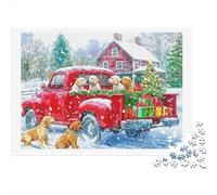 Puzzle Difficile 1000 Pezzi per Adulti con Cani e Camion di Natale, Camion Rosso Cuccioli Albero Regali Neve, Premium Spesso Resistente Alta Qualità Vivace Antistress Gioco 38x26cm/1000pz