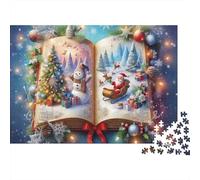 Puzzle Difficile 1000 Pezzi per Adulti con Libro di Storie di Natale, Libro Magico di Natale Babbo Natale Pupazzo di Neve, Premium Spesso Resistente Alta Qualità Vivace Gioco 52x38cm/1000pz