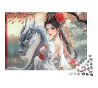 Puzzle Difficile 1000 Pezzi per Adulti con Signora Drago Cinese, Ragazza Drago Fiori di Ciliegio, Premium Spesso Resistente Alta Qualità Vivace Sfidante Antistress 52x38cm/1000pz