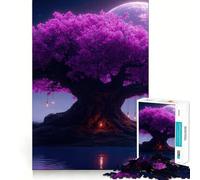 Puzzle difficile "Albero mistico con fiori viola" per adulti, 1000 pezzi, gioco di logica stimolante, ideale per momenti di condivisione, bordi trasparenti, regalo perfetto (38x26cm)