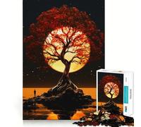 Puzzle difficile "Albero rosso al chiaro di luna" per adulti, 1000 pezzi, stimola la memoria, favorisce la calma, taglio liscio, classico regalo (38x26cm)
