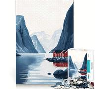 Puzzle difficile "Cabine rosse nel fiordo" per adulti, 1000 pezzi, rompicapo rilassante, arte da assemblare, regalo speciale (50x75cm)