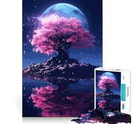 Puzzle difficile con albero di luna e fiori di ciliegio (Sakura), 1000 pezzi, giocattolo stimolante per l'intelletto, ideale per momenti di relax, taglio di qualità, (38x26cm)