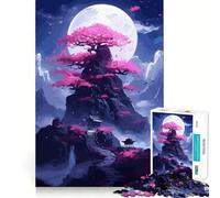 Puzzle difficile con albero di luna e fiori di ciliegio (Sakura) per adulti, 1000 pezzi, gioco intellettuale, momento di relax, taglio di qualità, (50x75cm)