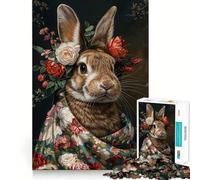 Puzzle difficile con coniglio e fiori per adulti, 1000 pezzi, puro gioco di logica, attività domestica, taglio netto, grazioso regalo (38x52cm)