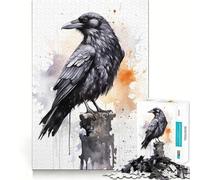 Puzzle difficile con corvo ad acquerello per adulti, 1000 pezzi, migliora la memoria, rilassa la mente, bordi netti, elegante regalo (38x52cm)