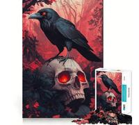 Puzzle difficile con corvo su teschio per adulti, 1000 pezzi, migliora la memoria, rilassa la mente, bordi netti, elegante regalo (38x26cm)
