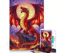 Puzzle difficile con drago rosso sulla scogliera per adulti, 1000 pezzi, puro gioco di logica, attività per la casa, taglio netto, bel regalo (50x75cm)