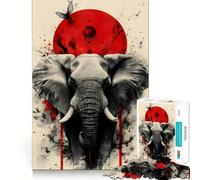 Puzzle difficile con elefante e sole rosso per adulti, 1000 pezzi, stimola la memoria, favorisce la calma, taglio liscio, classico regalo (38x26cm)