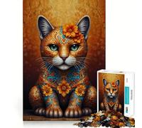 Puzzle difficile con gatto decorato e fiori, 1000 pezzi, gioco di logica semplice e divertente, taglio di precisione, regalo di Natale (50x75cm)
