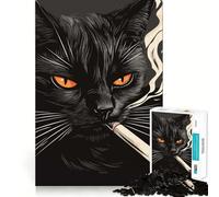 Puzzle difficile con gatto nero fumante per adulti, 1000 pezzi, sfida mentale, svago rilassante, taglio preciso, regalo memorabile (38x52cm)