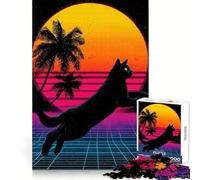 Puzzle difficile con gatto retrò synthwave per adulti, 1000 pezzi, gioco di logica fine, divertimento rilassante, bordi puliti, regalo premuroso (50x75cm)