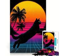 Puzzle difficile con gatto retrò synthwave per adulti, 1000 pezzi, gioco di logica fine, divertimento rilassante, bordi puliti, regalo premuroso (50x75cm)