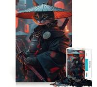 Puzzle difficile con gatto samurai per adulti, 1000 pezzi, stimola la memoria, favorisce la calma, taglio liscio, classico regalo (50x75cm)
