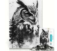 Puzzle difficile con gufo a doppia esposizione, tema natura, per adulti, 1000 pezzi, gioco di logica semplice e divertente, taglio di precisione, regalo di Natale (38x52cm)