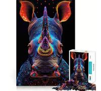 Puzzle difficile con illustrazione di un rinoceronte al neon per adulti, 1000 pezzi, gioco di logica, per momenti di relax, taglio liscio, regalo di alta qualità (50x75cm)