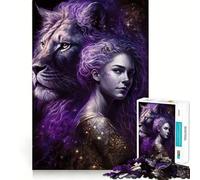 Puzzle difficile con leone viola e donna, 1000 pezzi, per adulti, stimola la memoria, gioco rilassante, taglio di alta qualità, regalo perfetto (50x75cm)