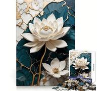 Puzzle difficile con loto bianco su sfondo Kintsugi per adulti, 1000 pezzi, per concentrazione, attività rilassante, taglio liscio, regalo invernale (38x26cm)