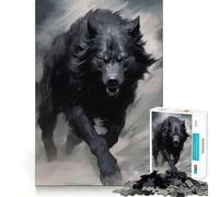 Puzzle difficile con lupo nero in corsa per adulti, 1000 pezzi, gioco di logica fine, divertente e rilassante, bordi puliti, regalo pensato (38x26cm)