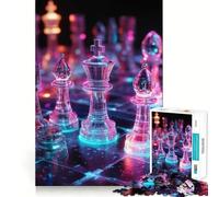 Puzzle difficile con pezzi degli scacchi al neon per adulti, 1000 pezzi, gioco di logica stimolante, ideale per momenti di condivisione, bordi trasparenti, regalo perfetto (38x52cm)