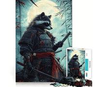 Puzzle difficile con procione e samurai per adulti, 1000 pezzi, migliora la memoria, rilassa la mente, bordi netti, elegante regalo (38x26cm)