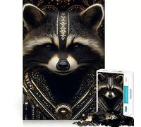 Puzzle difficile con procione in oro per adulti, 1000 pezzi, migliora la memoria, rilassa la mente, bordi netti, regalo elegante (50x75cm)