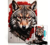 Puzzle difficile con ritratto di lupo rosso per adulti, 1000 pezzi, gioco di logica e abilità, per tutta la famiglia, con intagli precisi, opera d'arte da collezione (50x75cm)