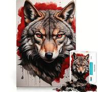 Puzzle difficile con ritratto di lupo rosso per adulti, 1000 pezzi, gioco intellettuale, momento di relax, taglio di qualità, (38x52cm)