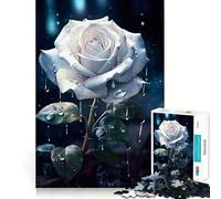 Puzzle difficile con rosa bianca sotto la pioggia per adulti, 1000 pezzi, sfida mentale, svago rilassante, taglio preciso, regalo memorabile (50x75cm)