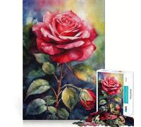Puzzle difficile con rosa rossa in fiore per adulti, 1000 pezzi, gioco di logica e abilità per tutta la famiglia, taglio preciso, oggetto da collezione (38x52cm)